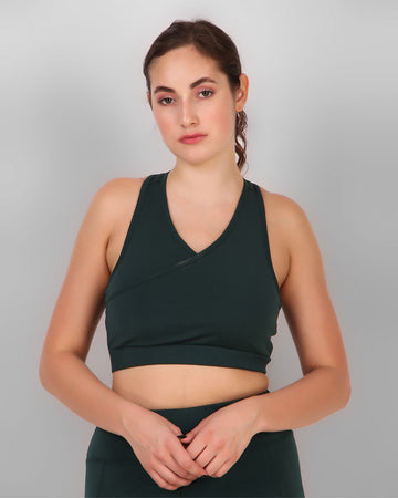 Cross Back Sports Bra - Bottle Green